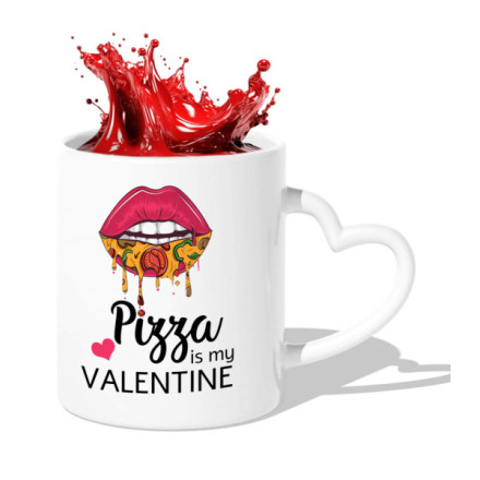 Kubek Biały z Uchwyt Serce Pizza is my Valentine Idealny na Prezent ST_CHR409