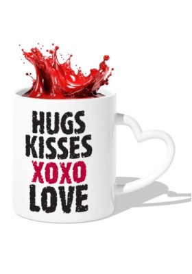 Kubek Biały z Uchwyt Serce Huge Kisses XOXO LOVE Idealny na Prezent ST_CHR410