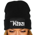 Ciepła Czapka Zimowa KU*WA ALE PIŹDZI Czarna FAL507